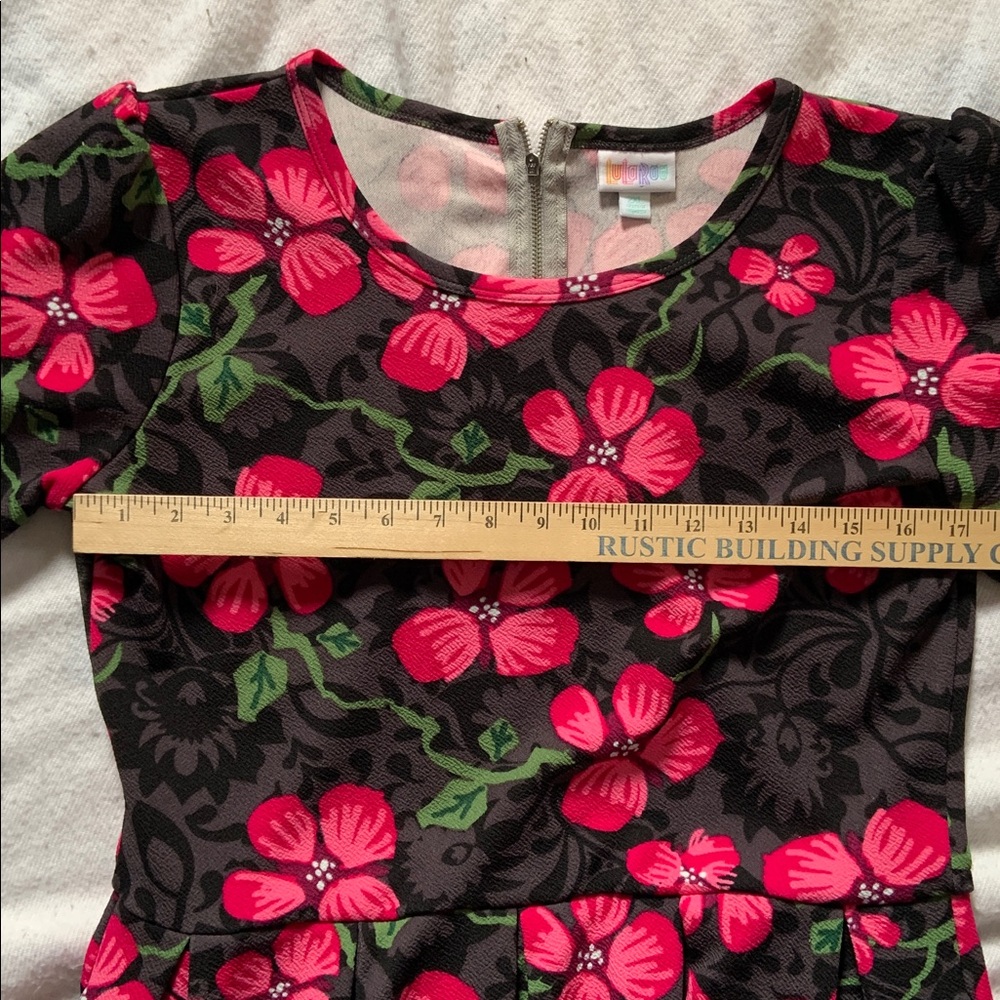 LulaRoe black pink dogwood Stretchy Amelia Dress 2XL Pleated skirt short sleeve - Picture 9 of 10